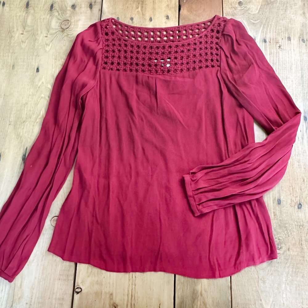 Diane Von Furstenberg Dark Red Blouse Macrame Top 12 Cert Authenticity